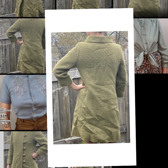 🔻SOLD🔻 Beautiful vintage wool textured pea coloured coat - Picture 3 of 9